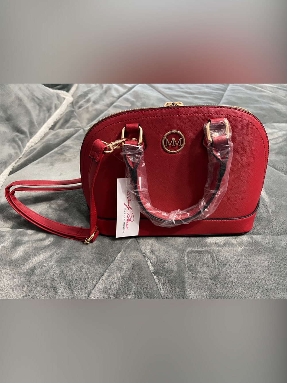 Marilyn Monroe Red Dome Satchel with Gold Hardware
